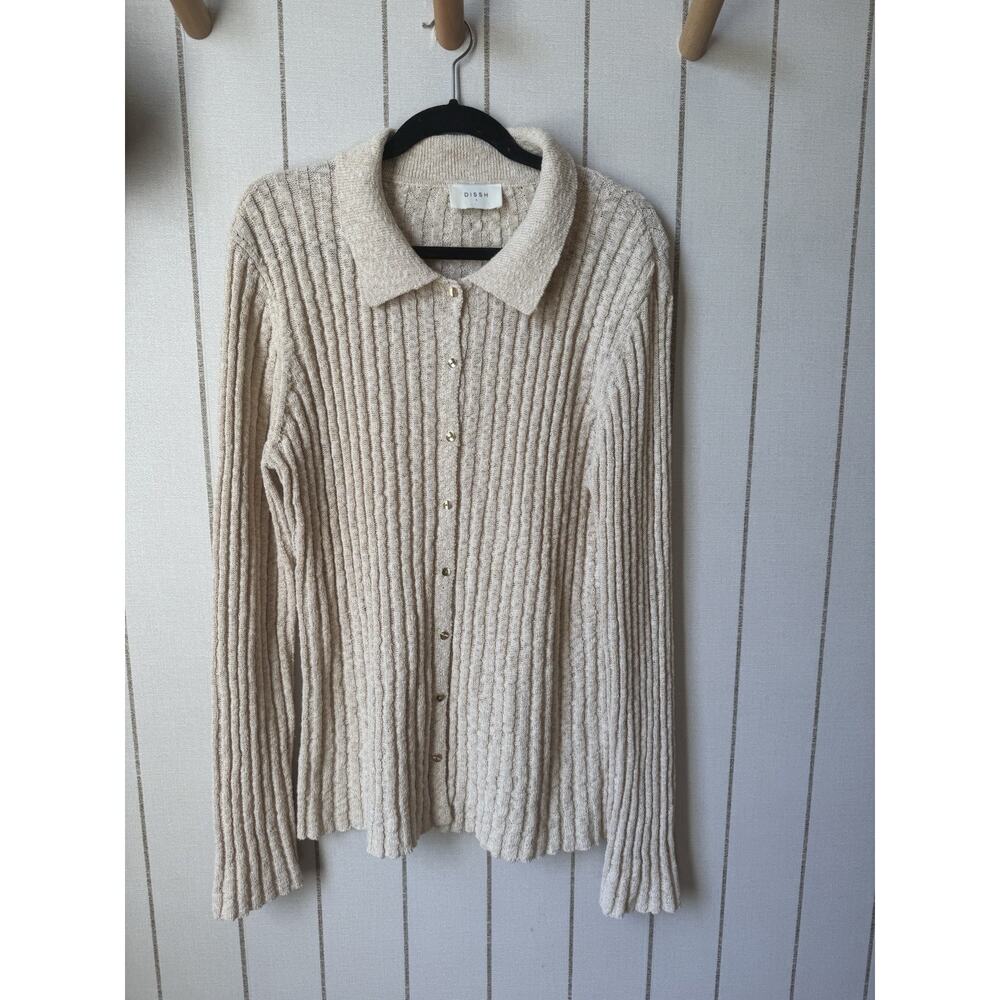 Dissh The Ocean Lace Cardigan Sweater Collar Tan Women’s Large Knit Minimal